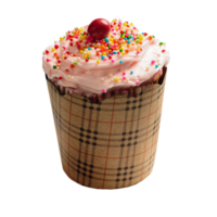 Cupcake con il giro caramella guarnizione e colorato spruzzatori png