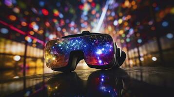 AI generated Realistic virtual reality headset with bokeh effect photo