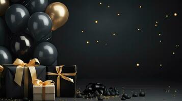 AI generated Black Friday sale banner with ballon and gift box space for text. AI Generated photo