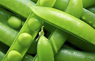 AI generated Close up of peas in pea pod. AI Generated photo