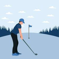 vector illustration - man training golf on the sunny day - flat cartoon style
