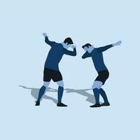 vector illustration - two soccer player do a dab celebration - two tone flat illustration - shot, dribble, celebration and move in soccer - flat cartoon style