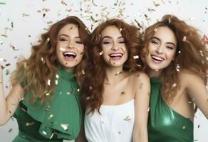 AI generated cute women's party celebrate with confetti background photo