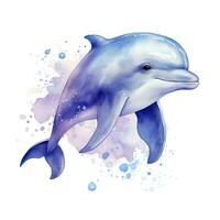 AI generated Watercolor fantasy Baby Dolphin clip art isolated white background. AI Generated photo