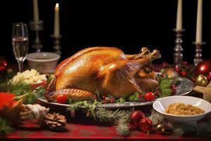 AI generated Christmas turkey dinner. AI Generated photo