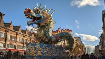 AI generated Chinese Dragon under a bright sky. AI Generated photo