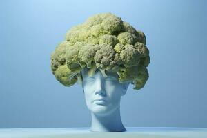 AI generated A vegetable face with a green head and broccoli on it photo