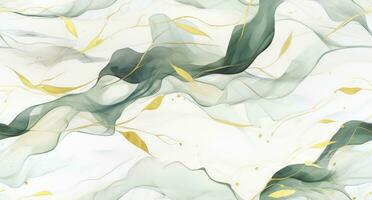 AI generated Watercolor Green and gold leaf with white background photo