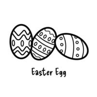 Three easter egg with patterned skin shell vector icon illustration outlined isolated on plain white background. Simple flat cartoon art styled drawing.