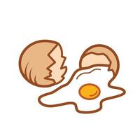 Broken egg colored vector icon illustration outlined isolated on plain white background. Simple flat cartoon art styled cooking ingredient drawing.