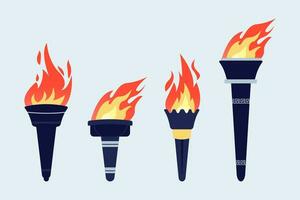 Set of Olympus torch with fire flat style vector