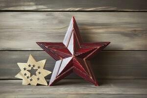 AI generated American star on a wood background with copy space photo