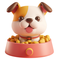 AI generated Cute dog and dog food, 3d design. Suitable for petshop and design elements png