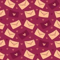 Hand draw Valentine's Day pattern envelopes with heart isolated on white. Peach Fuzz, red colors. vector