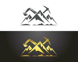 Mountain mining industry with Excavator logo design vector template.