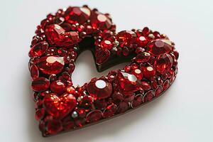 AI generated Romantic Heart Ornament with Red Gems photo