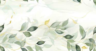 AI generated Watercolor Green and gold leaf with white background photo