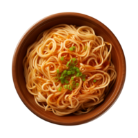 AI generated a bowl of Chinese noodles isolated on a transparent background, top view png