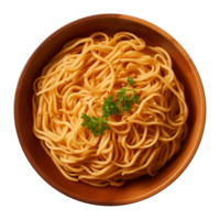 AI generated a bowl of Chinese noodles isolated on a transparent background, top view png