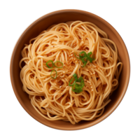 AI generated a bowl of Chinese noodles isolated on a transparent background, top view png