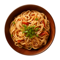 AI generated a bowl of Chinese noodles isolated on a transparent background, top view png