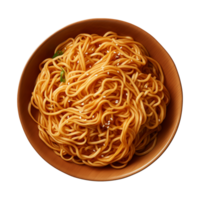 AI generated a bowl of Chinese noodles isolated on a transparent background, top view png