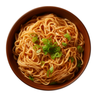 AI generated a bowl of Chinese noodles isolated on a transparent background, top view png