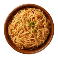 AI generated a bowl of Chinese noodles isolated on a transparent background, top view png