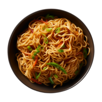 AI generated a bowl of Chinese noodles isolated on a transparent background, top view png