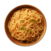 AI generated a bowl of Chinese noodles isolated on a transparent background, top view png