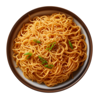 AI generated a bowl of Chinese noodles isolated on a transparent background, top view png