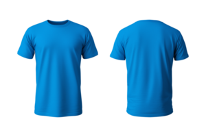 ai genererad realistisk uppsättning av manlig blå t-tröjor attrapp främre och tillbaka se isolerat på en transparent bakgrund, skära ut png