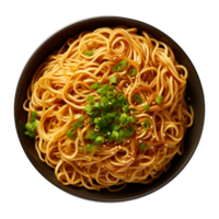 AI generated a bowl of Chinese noodles isolated on a transparent background, top view png