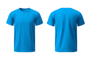 AI generated realistic set of male blue t-shirts mockup front and back view isolated on a transparent background, cut out png