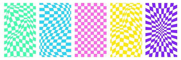 Background Checkerboard distorted in bright color in y2k style set vector