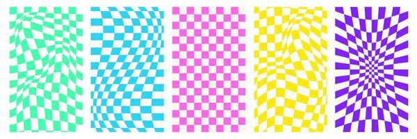 Background Checkerboard distorted in bright color in y2k style set vector