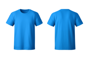 ai gegenereerd realistisch reeks van mannetje blauw t-shirts mockup voorkant en terug visie geïsoleerd Aan een transparant achtergrond, besnoeiing uit png