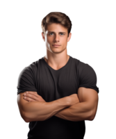 AI generated a young man standing with arms crossed facing the camera isolated on a transparent background png