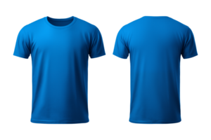 ai generado realista conjunto de masculino azul camisetas Bosquejo frente y espalda ver aislado en un transparente fondo, cortar fuera png