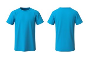 AI generated realistic set of male blue t-shirts mockup front and back view isolated on a transparent background, cut out png