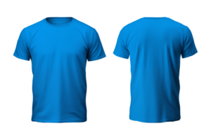 ai gerado realista conjunto do masculino azul Camisetas brincar frente e costas Visão isolado em uma transparente fundo, cortar Fora png