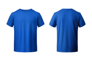 ai gegenereerd realistisch reeks van mannetje blauw t-shirts mockup voorkant en terug visie geïsoleerd Aan een transparant achtergrond, besnoeiing uit png