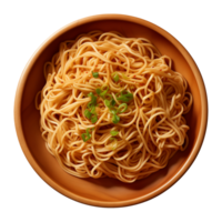 AI generated a bowl of Chinese noodles isolated on a transparent background, top view png