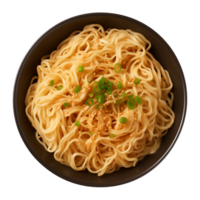 AI generated a bowl of Chinese noodles isolated on a transparent background, top view png