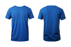 ai generado realista conjunto de masculino azul camisetas Bosquejo frente y espalda ver aislado en un transparente fondo, cortar fuera png