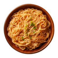 AI generated a bowl of Chinese noodles isolated on a transparent background, top view png