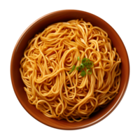 AI generated a bowl of Chinese noodles isolated on a transparent background, top view png