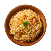 AI generated a bowl of Chinese noodles isolated on a transparent background, top view png