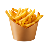 ai généré français frites dans une papier boîte isolé sur une transparent Contexte png