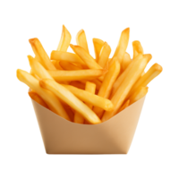 ai généré français frites dans une papier boîte isolé sur une transparent Contexte png